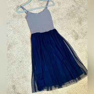 Thin Strap Midi Dress with Tulle Skirt